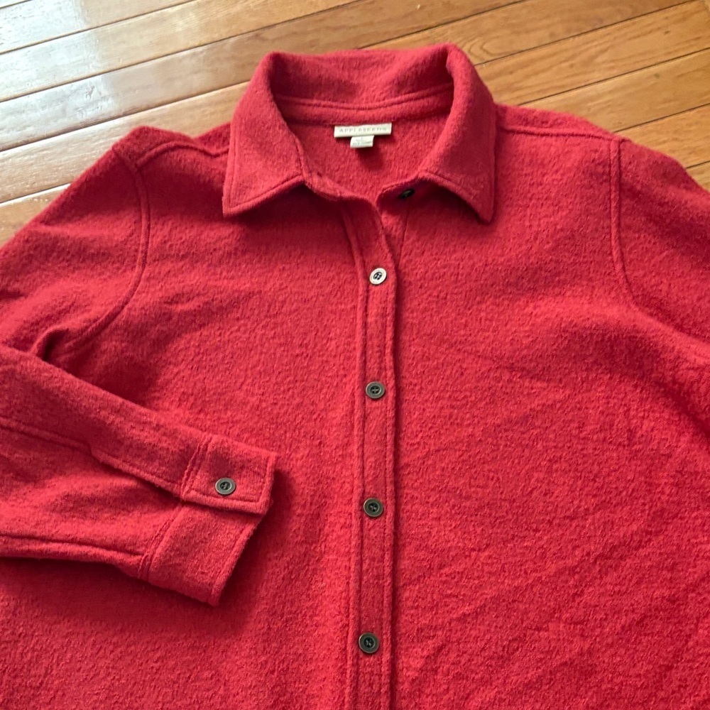 Appleseed's Classic Red Button-Down Wool Shirt Jacket - Picture 5 of 10